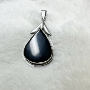 Black Teardrop Onyx Pendent 1.5in Sterling Silver Stamped 925
